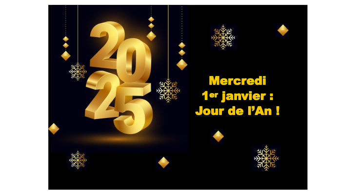 Mercredi 1er janvier 2025 : Jour de l'An !